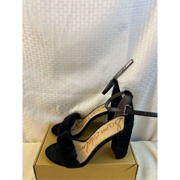 Sam Edelman Yancey block heels fur suede velvet size 10 strappy shoes - Picture 1 of 7